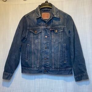 Levis Mens Denim Trucker Jacket Womens Medium Blue Jean Button Up Coat Classic